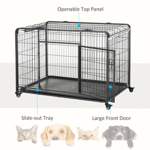 Heavy-duty foldable crate with double door, lockable casters and tray