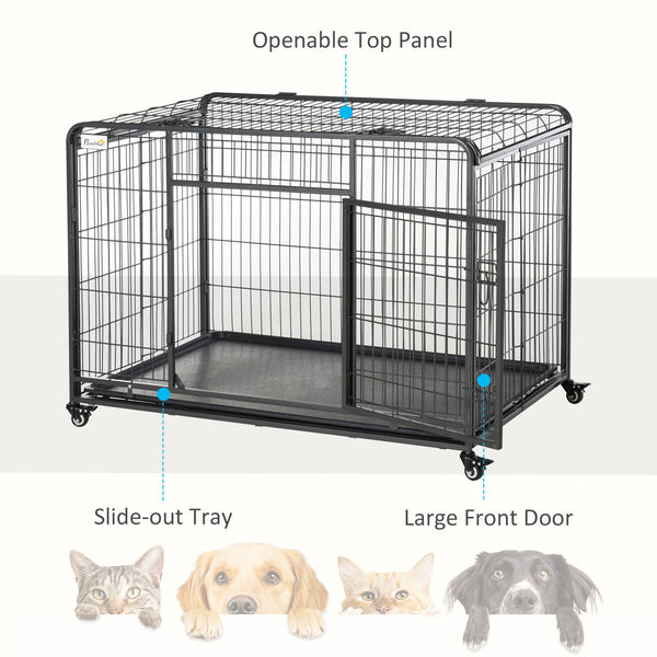 Heavy-duty foldable crate with double door, lockable casters and tray