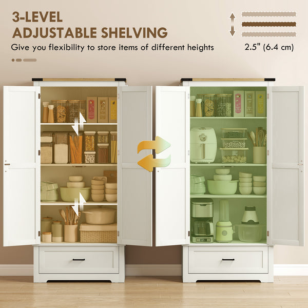 Farmhouse-style kitchen cabinet with 2 doors, 1 drawer, and adjustable shelves, cream white