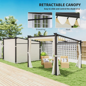 Metal pergola with sliding roof, retractable pergola, 3 m x 3 m, beige