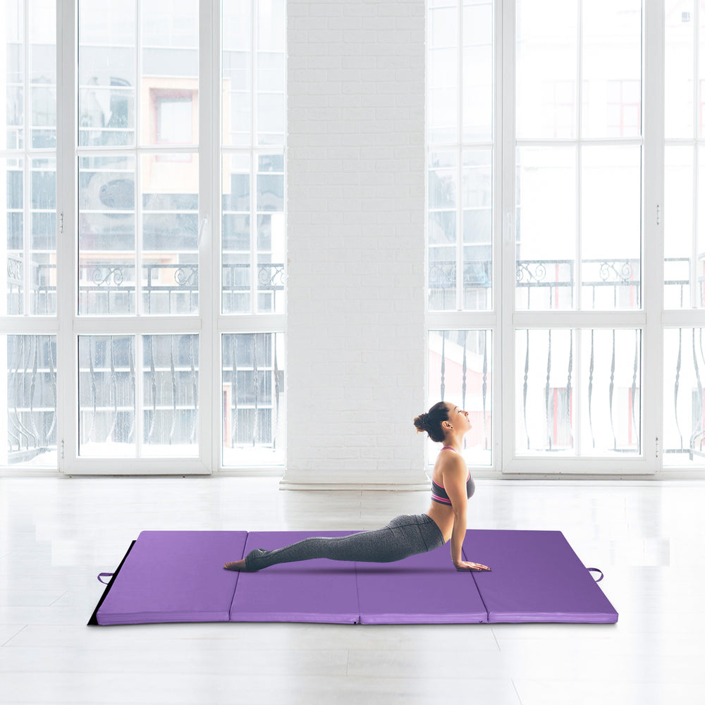 1.22m x 2.42m x 5cm Folding Gym Mat with Carry Handles, Purple