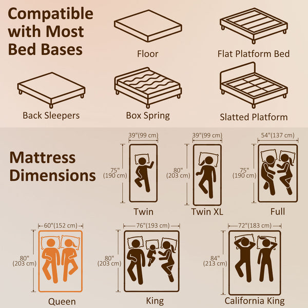 8-inch cooling memory foam queen mattress, lumbar support and medium-firm comfort – White and gray