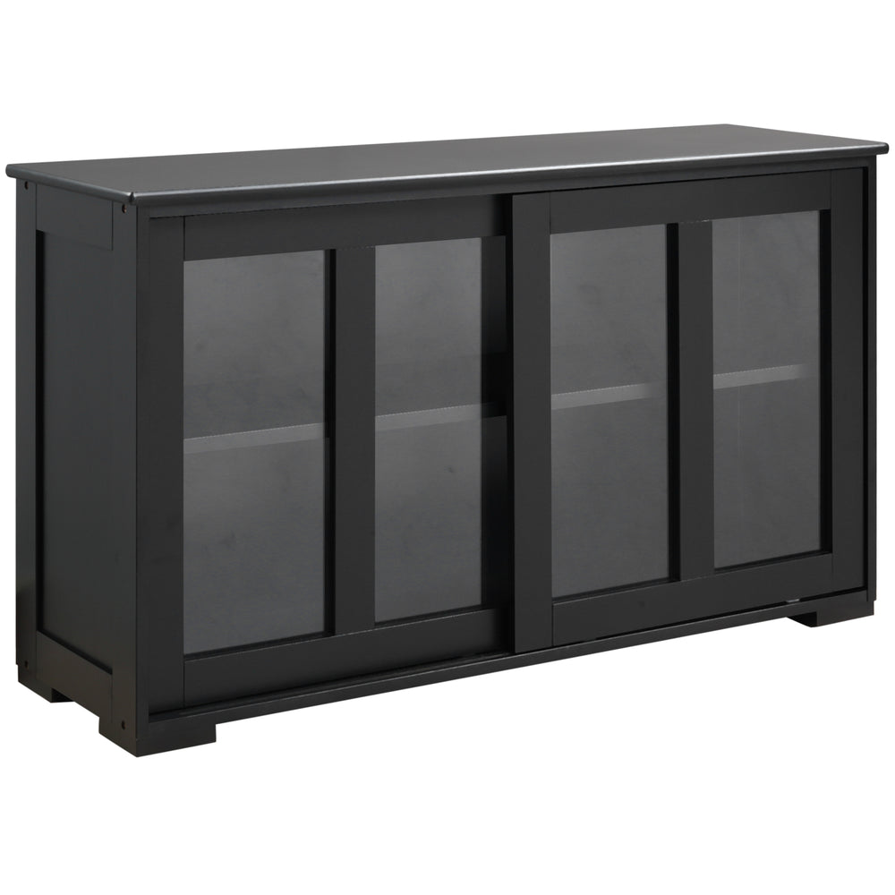 Modern kitchen sideboard with sliding glass door, black