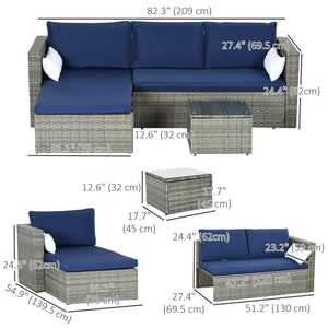 Modern 3 Piece Rattan Sofa Set with Coffee Table, Cushions and Pillows