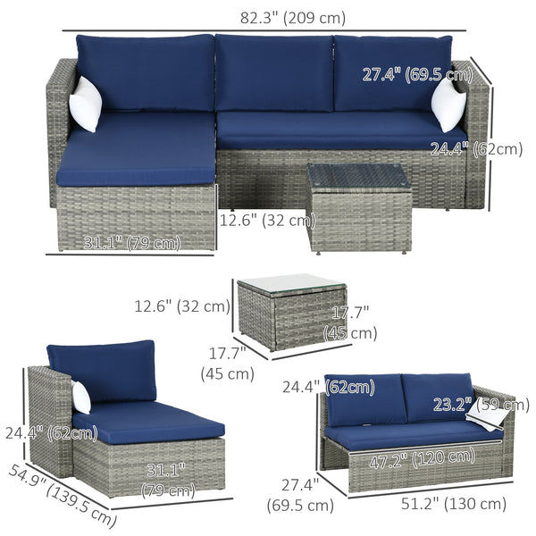 Modern 3 Piece Rattan Sofa Set with Coffee Table, Cushions and Pillows