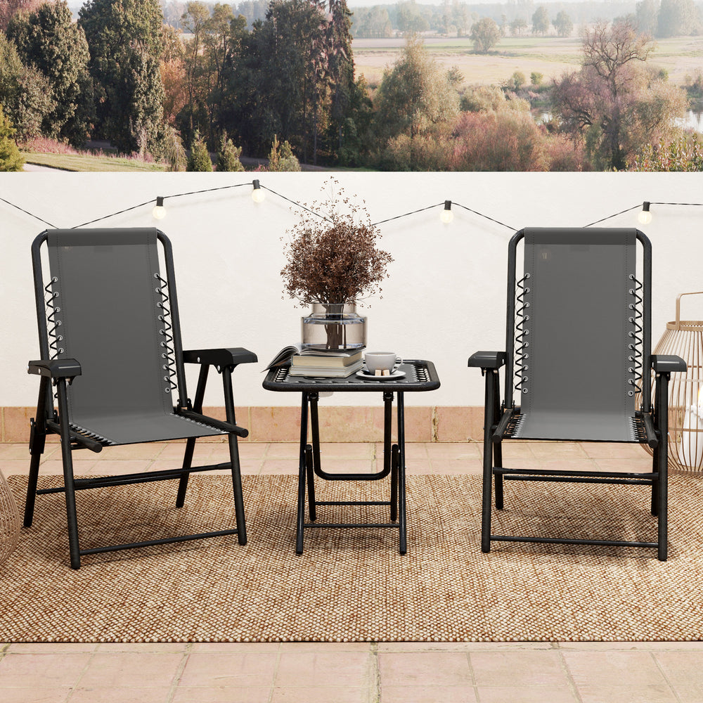 Outdoor folding metal table and chairs set with cup holders