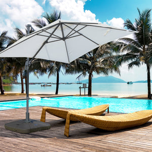 Square offset parasol base with wheels, coffee color