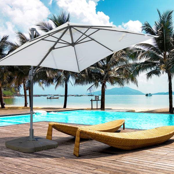 Square offset parasol base with wheels, coffee color