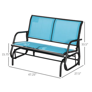 Two-seater rocking chair with steel frame, blue