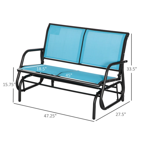 Two-seater rocking chair with steel frame, blue