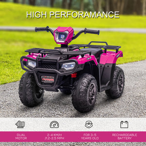 12V Off-Road Quad with MP3 Music and Spiked Tires, Pink