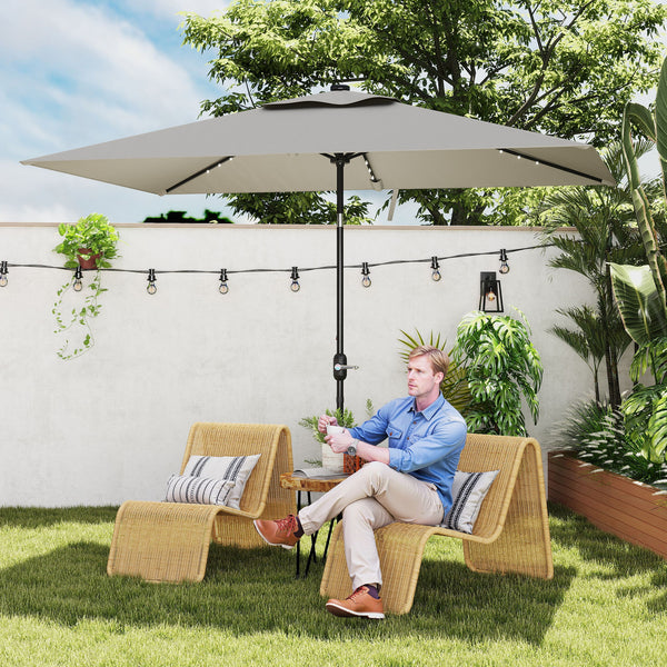 9.7-foot parasol with 22 solar LED lights and tilt function, light gray 