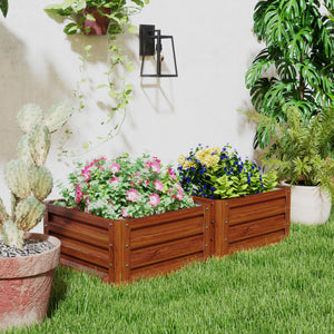 Raised vegetable garden with galvanized steel frame, dark brown wood look