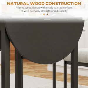 Solid wood folding kitchen table for small spaces, folding dining table, black