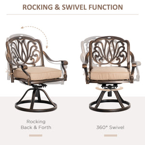 Set of 2 swivel chairs with cushions, aluminium frame, bronze colour.