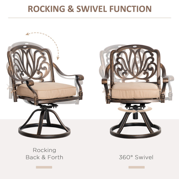 Set of 2 swivel chairs with cushions, aluminium frame, bronze colour.