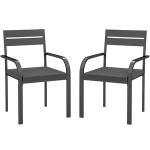 2-piece outdoor dining chairs, aluminum frame, soft cushion, gray