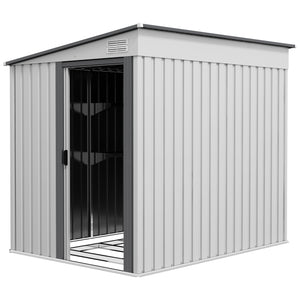 Lean-to metal garden shed with foundation, sliding door and 2 vents, white