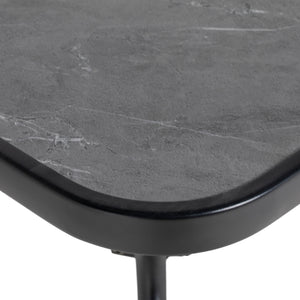 Square outdoor table with faux marble top and umbrella hole, dark gray