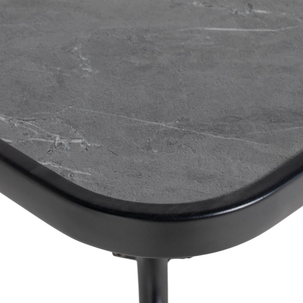 Square outdoor table with faux marble top and umbrella hole, dark gray