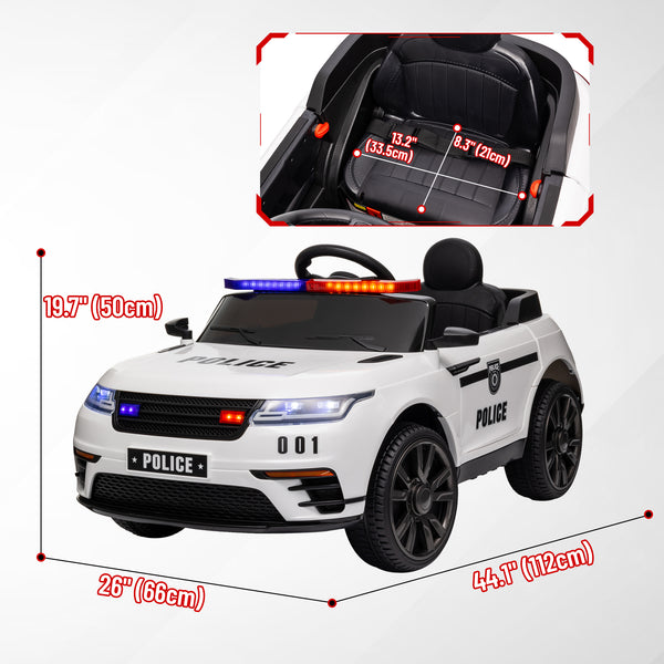 12V Electric Police Car with Remote Control, White