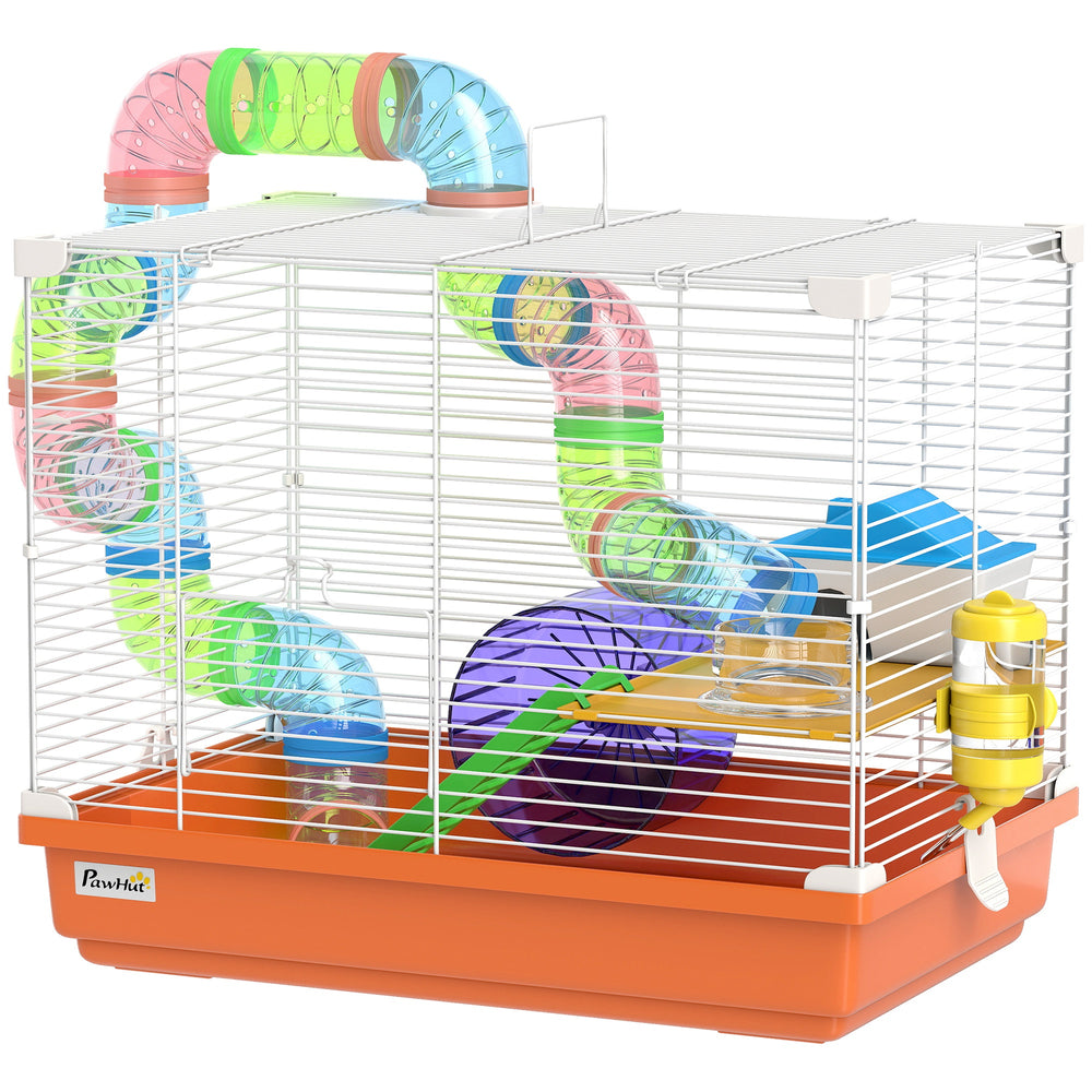 2-level cage with tunnel for small rodents, orange