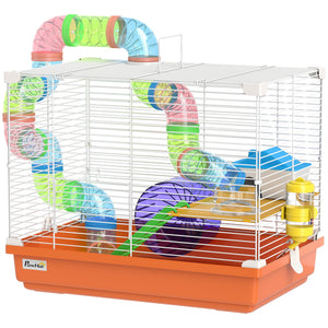 2-level cage with tunnel for small rodents, orange