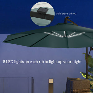 10-foot cantilever parasol with solar LED lighting, green