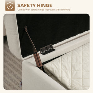 Storage Ottoman Bench with Lift-Up Lid and Wooden Legs, Cream White