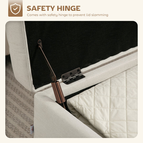 Storage Ottoman Bench with Lift-Up Lid and Wooden Legs, Cream White