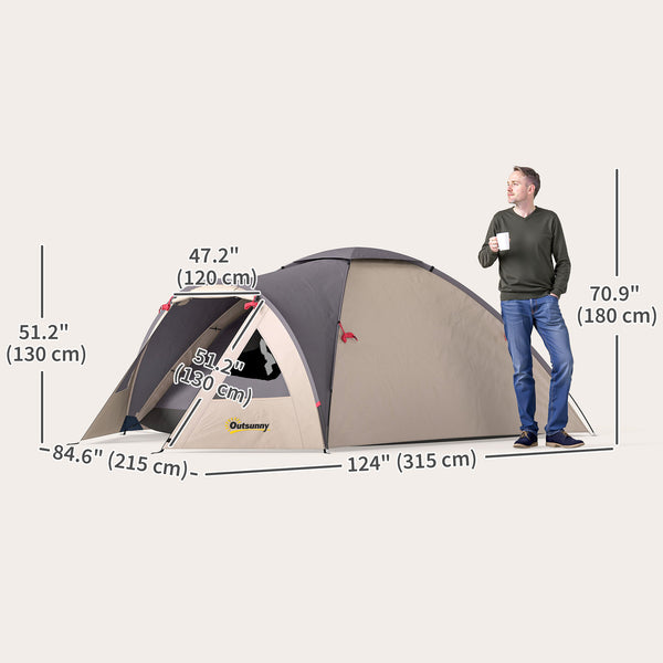 Camping tent with integrated groundsheet and hook