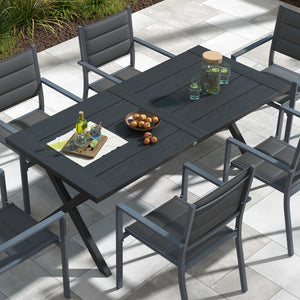 Dining table with X-shaped legs, aluminum frame, black