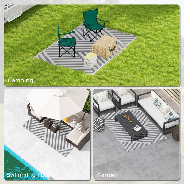 Reversible Outdoor Patio Rug, 6' x 9' Plastic Mat for Garden, Patio, Beach, Camping, Gray and Cream