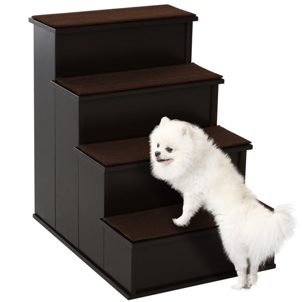 4-step wooden staircase, dark coffee color