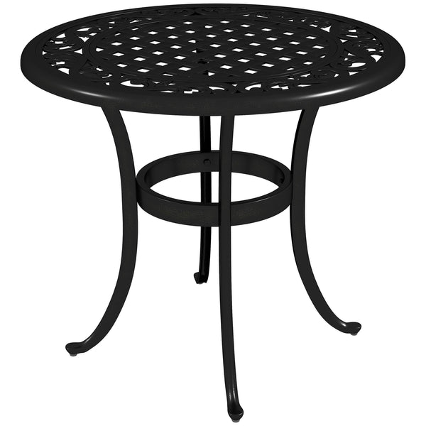 Ф23.6" Round Outdoor Side Table, Cast Aluminum Frame Patio Coffee Side Desk for Patio, Garden, Balcony, Black