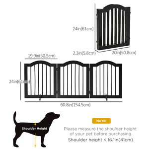 3-Panel Foldable Dog Gate with Support Feet, Black