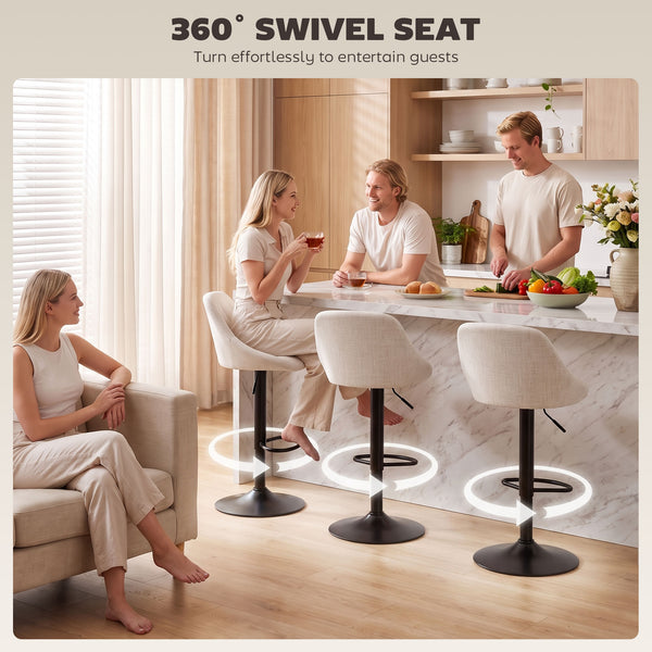 Set of 3 adjustable swivel bar stools with cushioned backrest, white