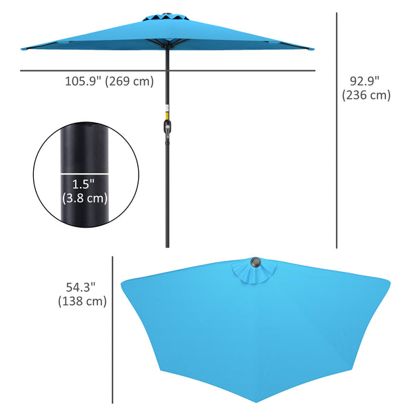 2.7m Half Round Parasol for Patio, Garden, Balcony, Window, Sun Shade with 5 Ribs, Light Blue