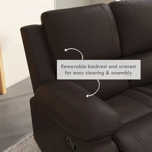 Manual Reclining Faux Leather Sofa with Footrest, Brown