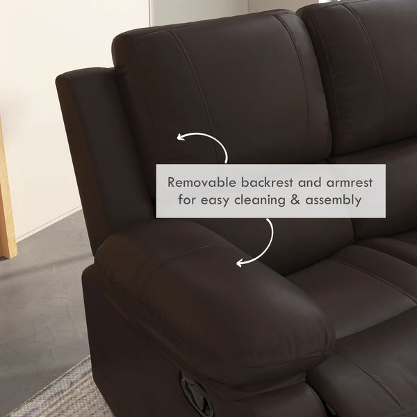 Manual Reclining Faux Leather Sofa with Footrest, Brown