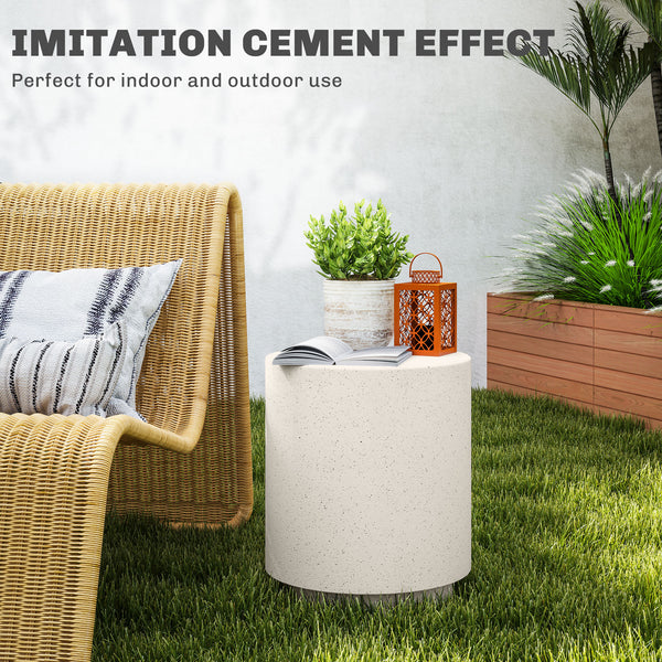 Round cream white concrete-effect side table, 14.5 in. – Indoor and outdoor
