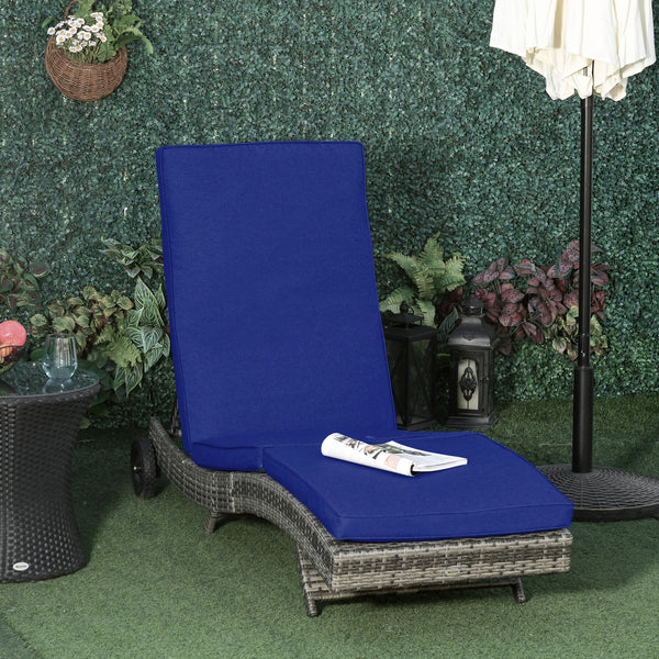 Adjustable wicker resin chaise lounge with cushion and wheels, dark blue 