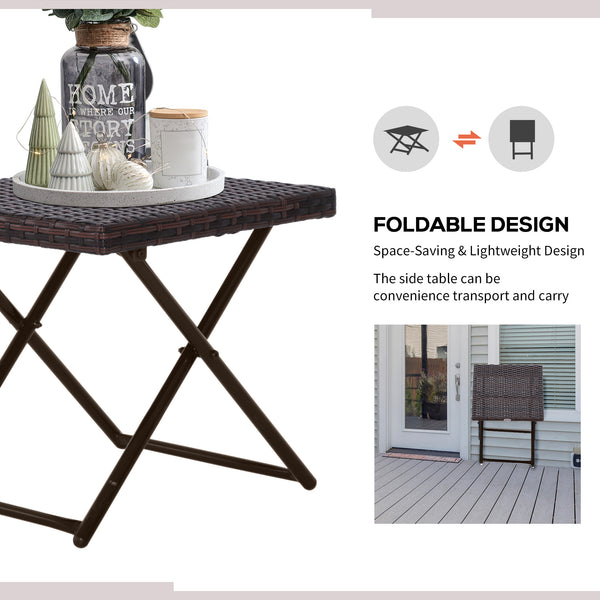 Folding garden coffee table in synthetic rattan, brown