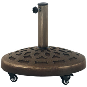 Round Parasol Base with 20kg Resin Casters, Heavy Duty for 3.3cm, 3.8cm and 4.8cm Poles, Bronze