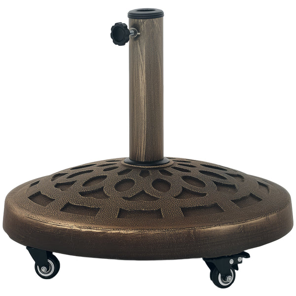 Round Parasol Base with 20kg Resin Casters, Heavy Duty for 3.3cm, 3.8cm and 4.8cm Poles, Bronze