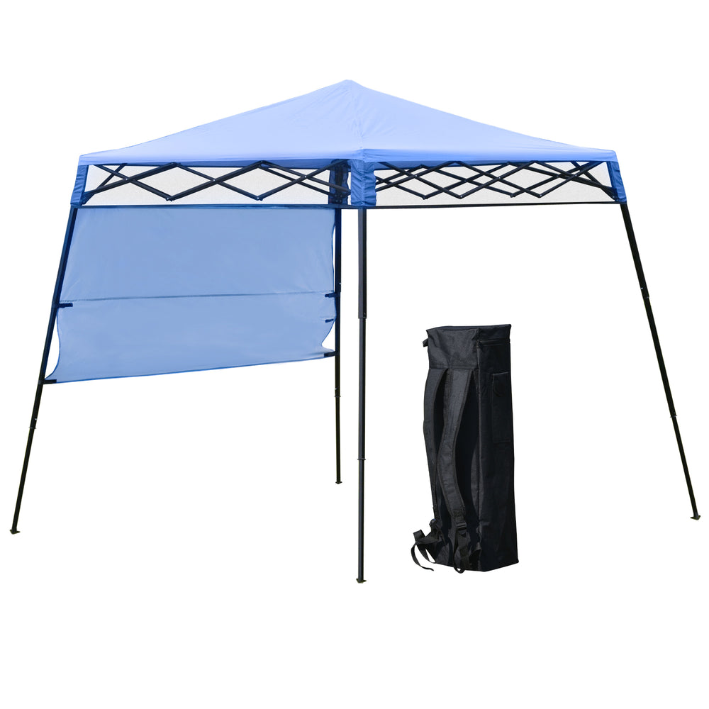 7 x 7 Folding Garden Canopy with Backpack and Adjustable Feet, Blue and Black
