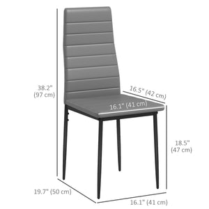 Set of 4 modern chairs with faux leather upholstery and metal legs, grey