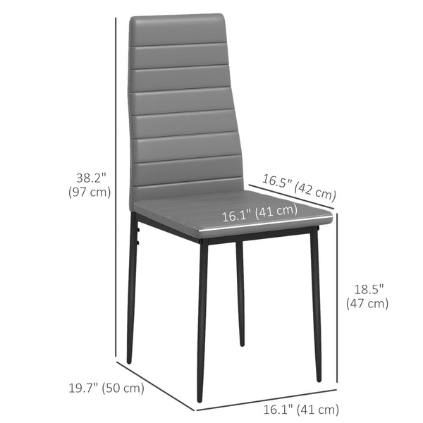 Set of 4 modern chairs with faux leather upholstery and metal legs, grey