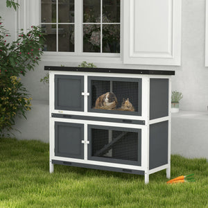 Wooden hutch with 2 large main compartments, grey