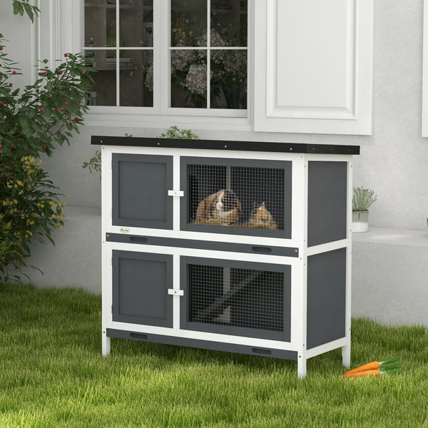 Wooden hutch with 2 large main compartments, grey